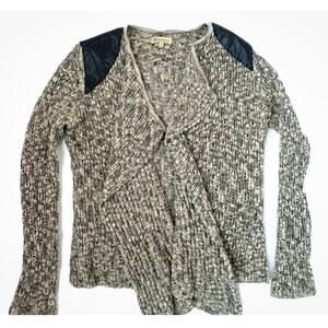 Democracy Open Front Cardigan Sweater Medium Draped edgy Faux Leather Detail